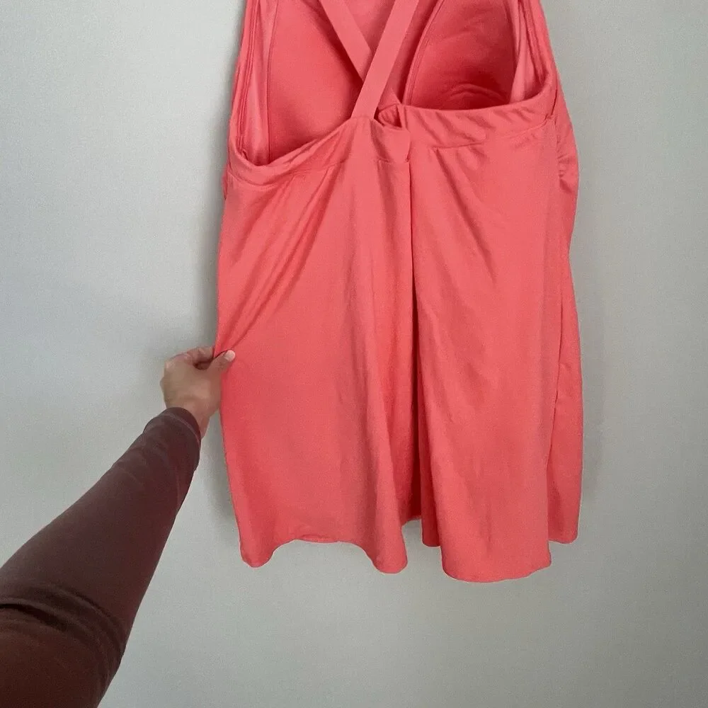 Land's End Plus Size 16W Coral Cross Back Swim Dress Tummy Control